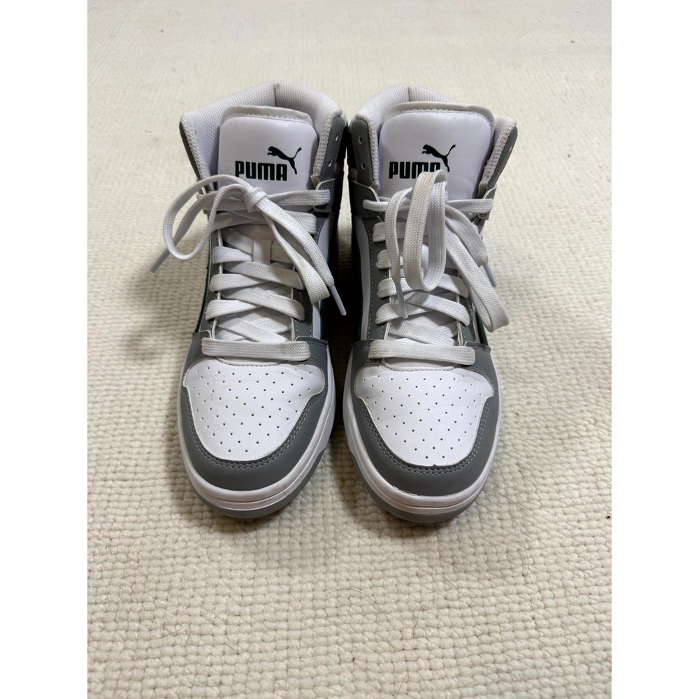 Puma Rebound Layup 370486-33 Kids Sneakers 7 White Gray Lace Up Athletic Shoes